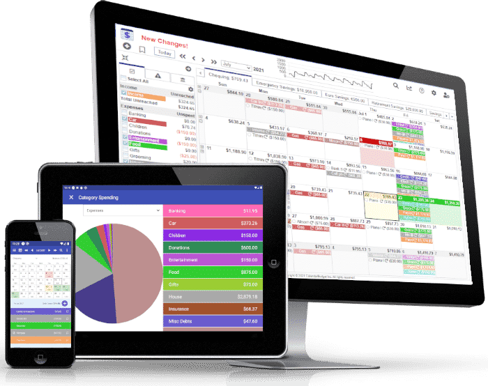 Budgeting calendar on various devices Budget calendar on various screen sizes